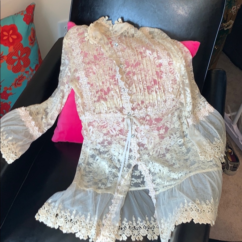 Semi-Sheer Lace Top Cover-up-Button Down Size-S